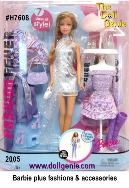 PurpleTop/Shoes/Purse 2006 Barbie Doll Fashion Fever Outfit White/Pink skirts