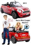 For the first time, Ken doll is getting his own car! This fiery red MINI Cooper with white racing stripes is the ultimate guys ride, but Barbie will obviously look as cute as ever when Ken takes her for a drive. Detailing includes MINI-logoed hubcaps and hood, a personalized KEN license plate and side-view mirrors that really move. Dolls not included.