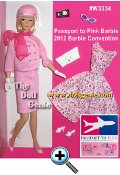The golden age of luxurious air travel inspires a trip to retro style. Passport to Pink Barbie doll comes dressed in a classic pink piqu suit, worn with prim white gloves, shocking pink scarf and cute cloche cap. Her second outfit includes a pink and blue floral sun dress. A white clutch is a vintage-inspired accent piece. Perfect travel accessories include sunglasses and a camera. Less than 1300 Worldwide