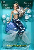 Sure to make waves wherever she goes, Mermaid Barbie doll wears a sheer bodice accented with beads and rhinestones in iridescent blue and silver. Iridescent paillettes create the first half of her shimmery tail ending with two different shades of pleated organza. Less than 4300 worldwide.