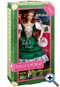 Designed by Linda Kyaw, DOTW Ireland Barbie Doll #W3440 is loved around the world, and this collection returns the love with Barbie dressed in aspirational versions of ancestral dress from various countries. Barbie from Ireland displays her heritage in a traditional green dress with laced bodice, short white puffy sleeves and gold trim. Her green shoes, gorgeous red hair and Irish Setter puppy add touches that make her seem to have all the luck of the Irish! The Barbie Dolls of the World also come with accessories to add play value, which include a passport and sticker sheet to help record Barbie dolls travels.