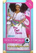Ol, collectors! Brazil Barbie doll joins the party in a beautiful white lace festival dress, accented with a vibrant multi-colored wrap. With bead necklaces and strappy-yet-sensible heels, shes ready to celebrate! Includes passport, country stickers, a plate of cocadas, and brush.