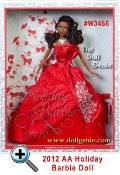This is the Holiday Barbie you will never forget! Barbie doll has returned to traditional holiday colors and is radiant in red. The strapless gown features rich layers in the uplifted skirt, with a red petticoat underneath, a red tulle layer adding volume and a rich brocade fabric on the dress. A sash tied around the waist produces an elegant bow with glitter detailing. A statement necklace and earrings, red nails and red lips complete the festive look while her soft curls add a joyful glow. African American Version
