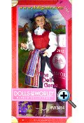 Barbie doll is loved around the world, and the Dolls of the World collection returns the love with Barbie dressed in aspirational versions of ancestral dress from various countries. Chile Barbie looks like the perfect cowgirl in the clothing of the huaso (Chilean cowboys). Lace ruffles peek out the neckline of her red vest and the slit in her knee-length corduroy skirt; a colorful sash is tied at her waist. Knee-high black boots and a traditional black hat complete the look. With her dog friend, Barbie is ready to round em up! The Barbie Dolls of the World also come with accessories to add play value that include a passport and sticker sheet to help record Barbie dolls travels.